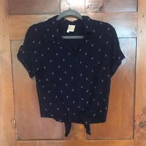 Japna Dark Navy Button-Down Top with Tie